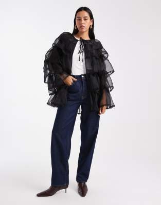 Miss Selfridge Layered Chiffon Cape In Black