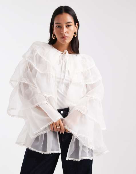 Miss Selfridge layered chiffon cape in ecru - view 1