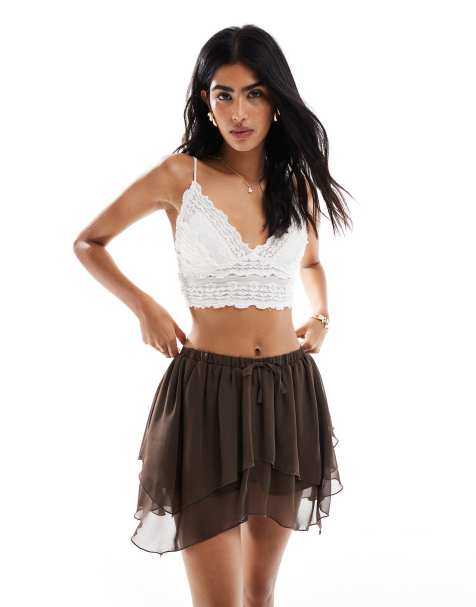 Miss Selfridge layered mini skirt in brown - view 1