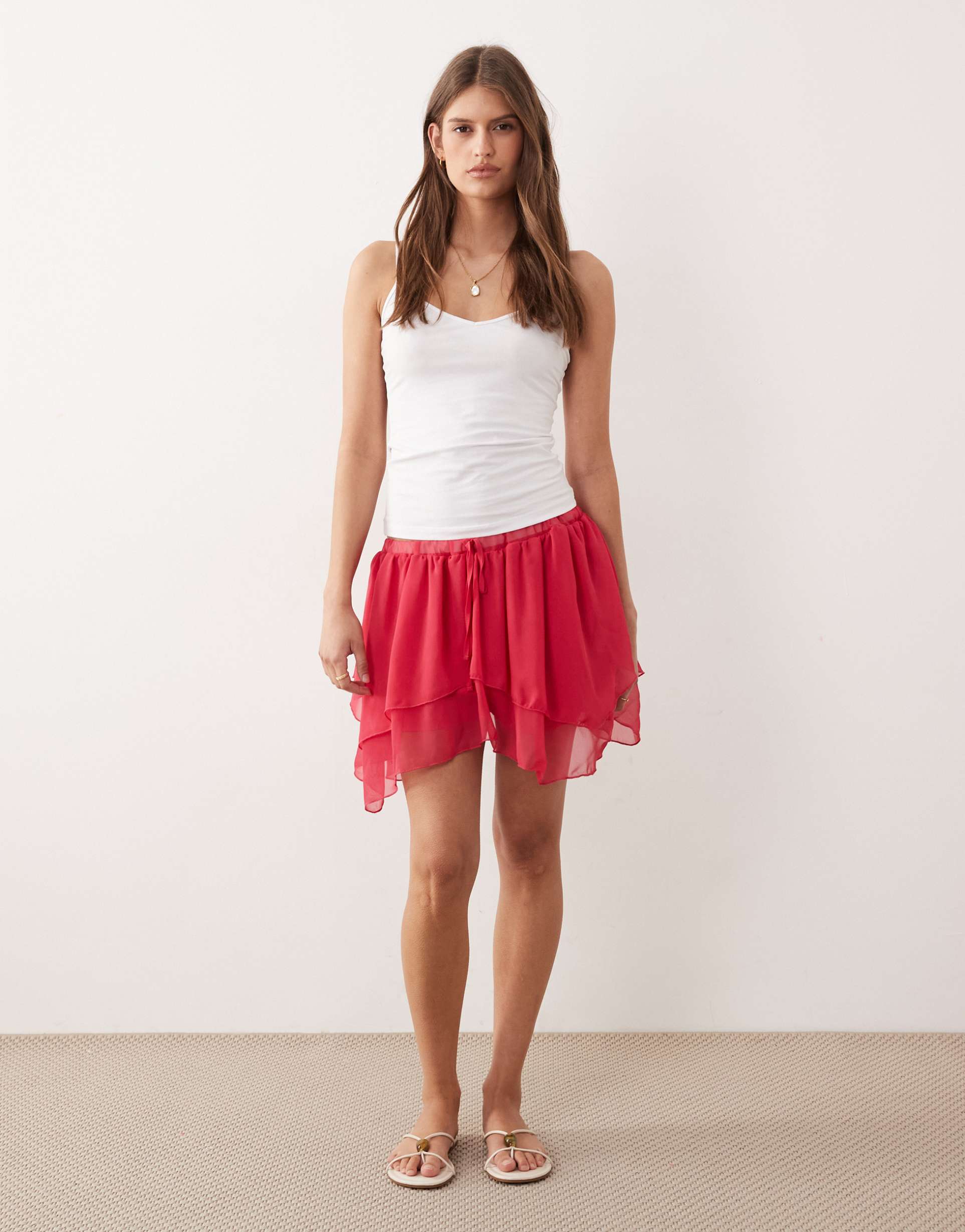 miss selfridge layered mini skirt in red