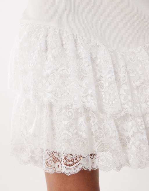 Miss Selfridge layered mini skirt with lace trim in white, 5 of 5