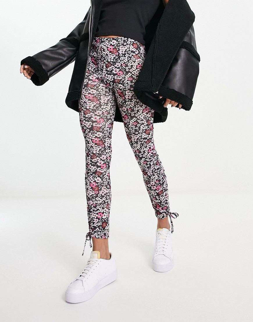 Miss Selfridge legging with ruched side detail in floral ditsy print-Multi