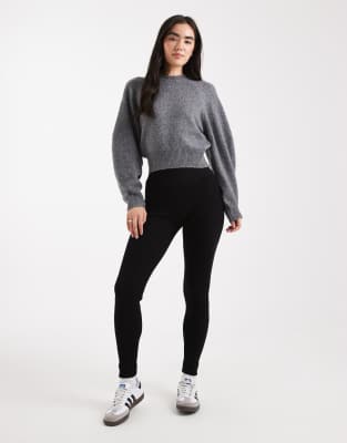 Miss Selfridge - Leggings aus kuscheligem Rippstrick in Schwarz