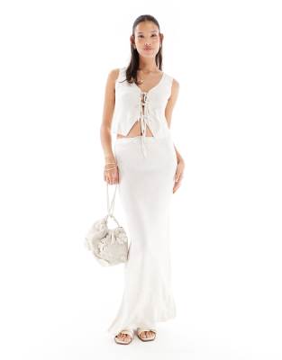 Miss Selfridge - Leinenmix-Maxirock in Steinbeige mit Schrägschnitt-Neutral