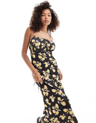 lemon print strappy back maxi dress-Multi