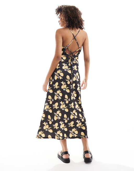 chinese dress ladies Lemon Print Sweetheart Neck Maxi Dress – Charming Charlie