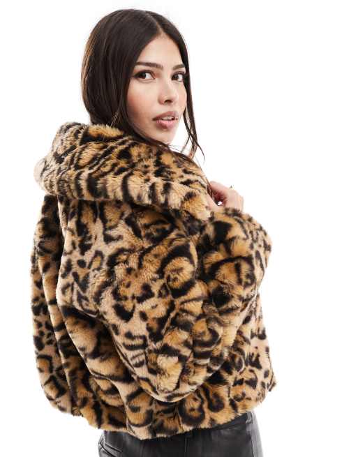 Faux fur leopard bomber jacket hotsell