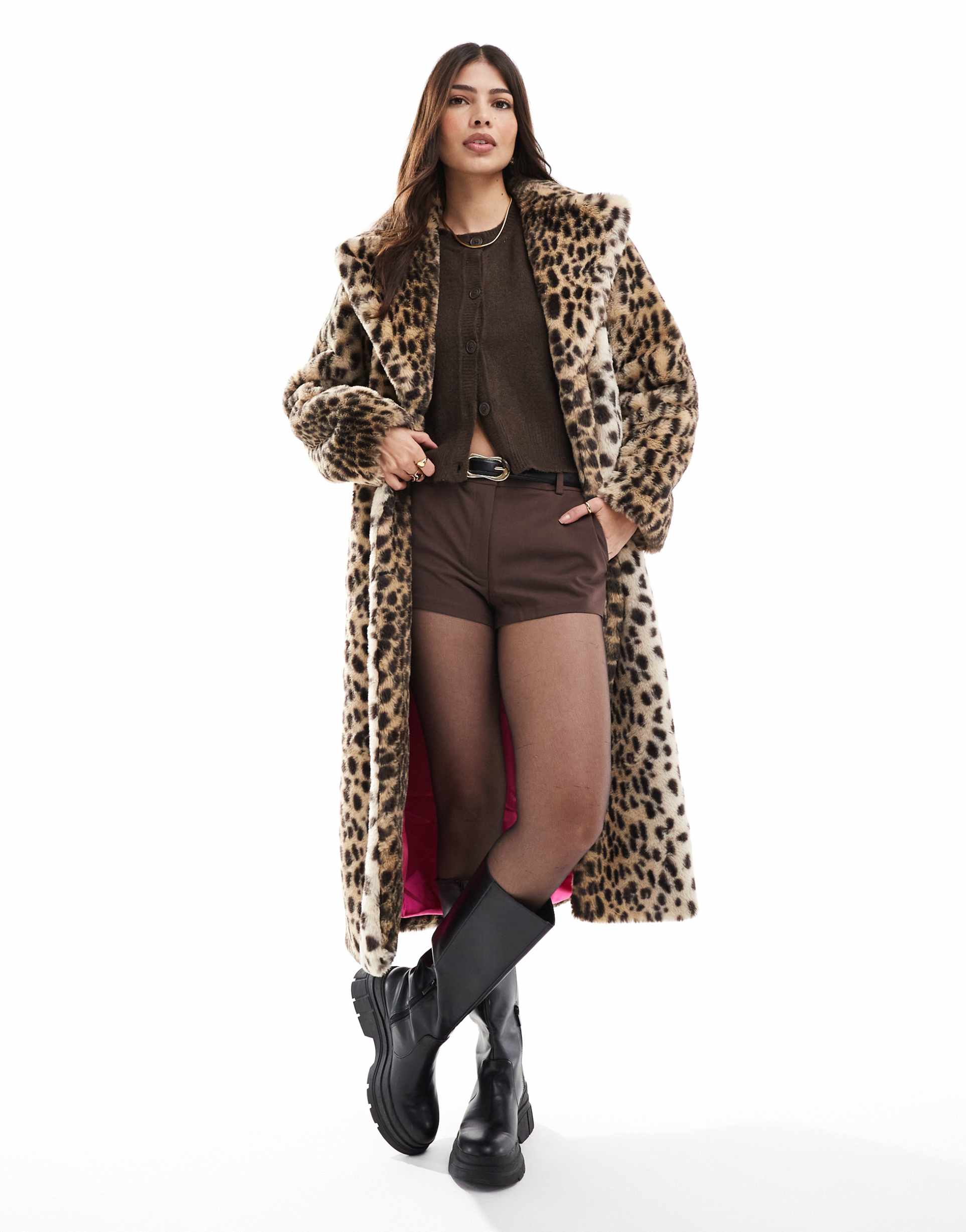 miss selfridge leopard faux fur maxi coat