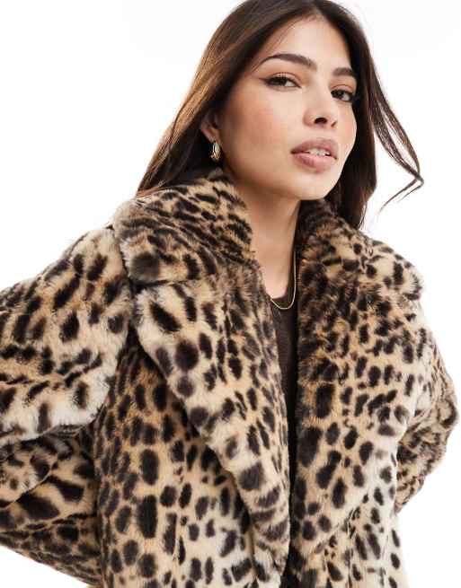 Miss Selfridge leopard faux fur maxi coat