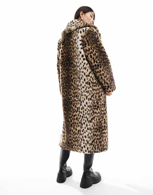 Miss Selfridge leopard faux fur maxi coat