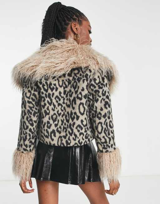 Leopard print trim jacket hotsell