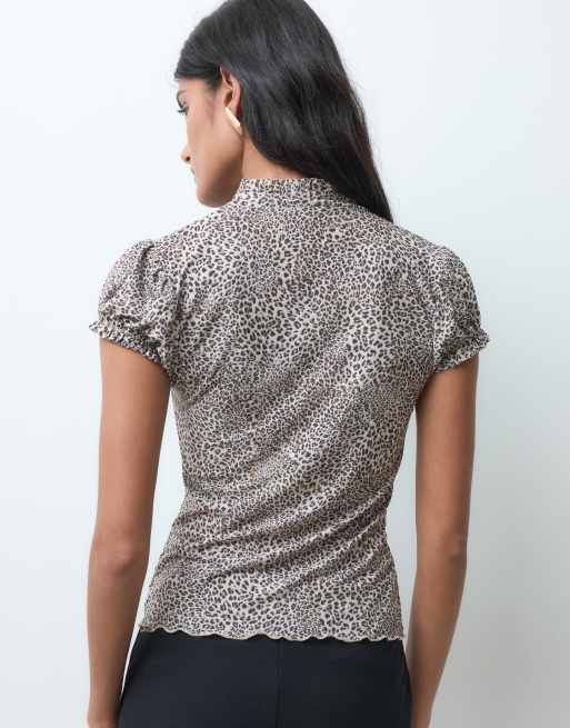 Miss Selfridge leopard print tie neck top, 4 of 5