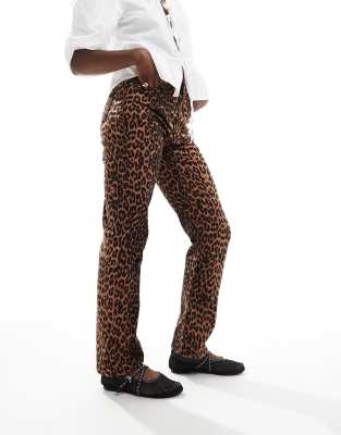 Shop Miss Selfridge Leopard Straight Leg Jean-multi