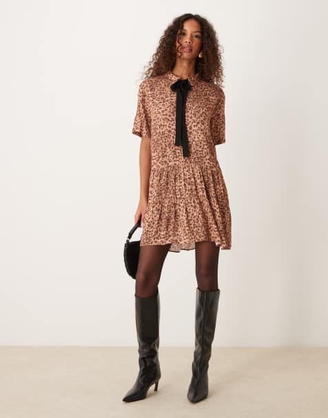 Miss Selfridge – Leopardmönstrad, panelsydd tea-klänning i minilängd - view 1