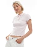 [Miss Selfridge] Miss Selfridge lettuce hem polo top in pale pink 8 Pale pink