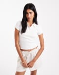 [Miss Selfridge] Miss Selfridge lettuce hem polo top in white 18 WHITE