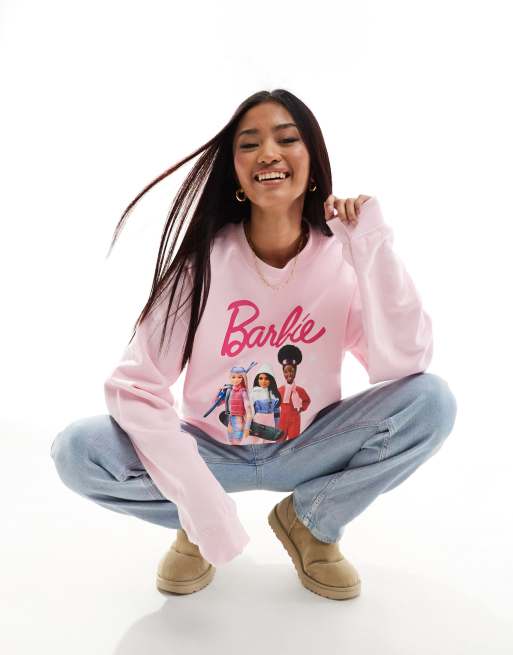 Miss Selfridge licence Barbie snow oversized sweatshirt in pink