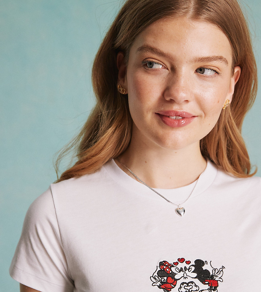 Miss Selfridge licenced disney tee with mickey and minnie embroidery-White
