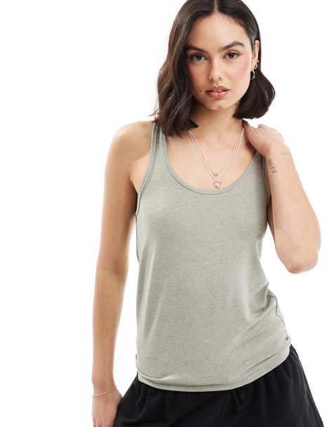 Miss Selfridge light weight marl vest top in sage - view 1