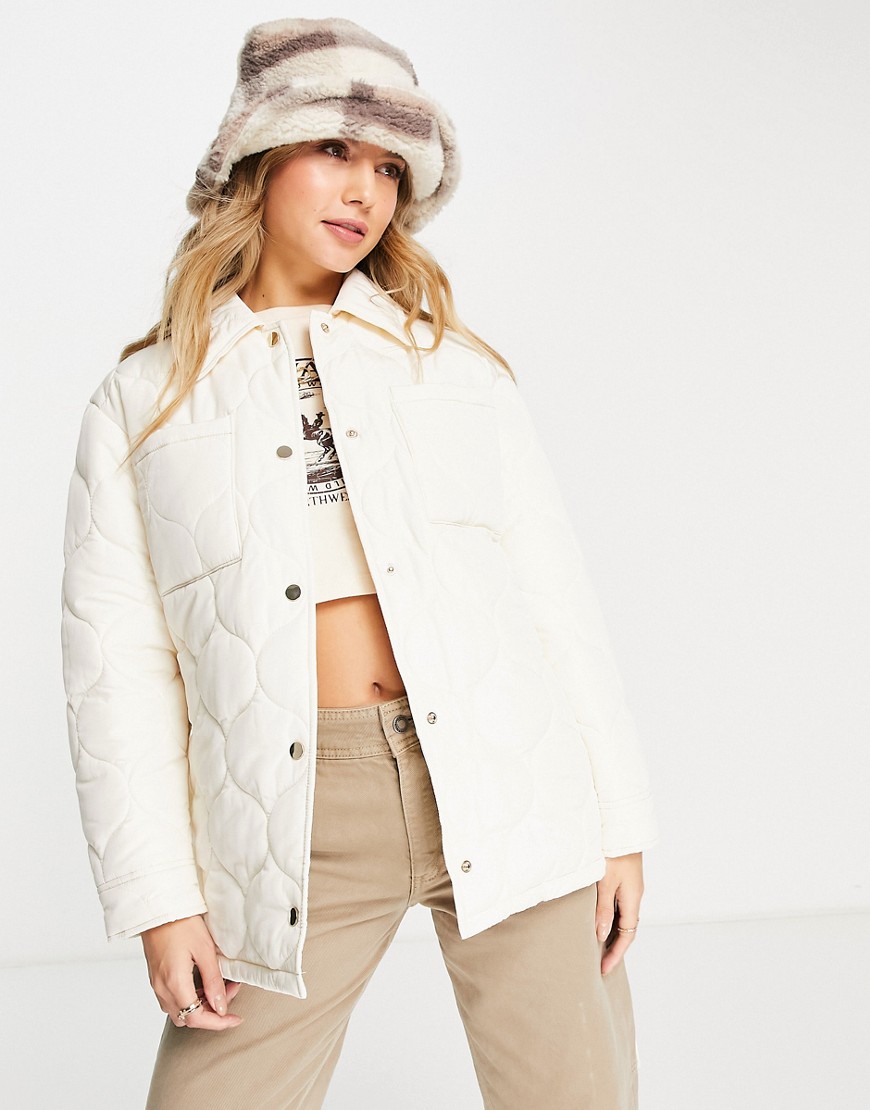 Miss Selfridge lightweight quilted belted jacket in ivory-White