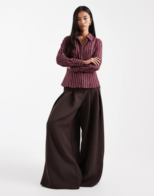 Miss Selfridge – Lila, kritstrecksrandig, figursydd skjorta i poplin, 3 av 4