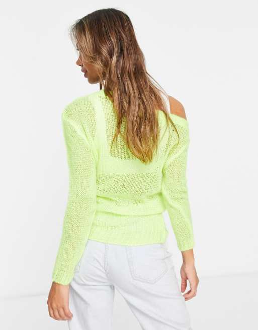 Miss Selfridge - Limegrøn trøje i åben strik med rynket punkdesign , 2 af 4