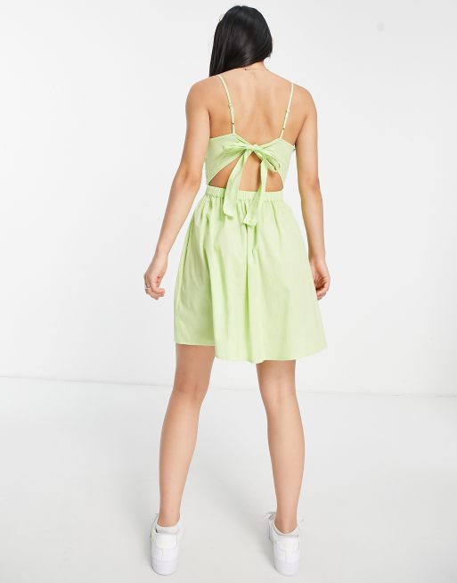 Miss Selfridge – Limegrön miniklänning med utskurna detaljer och smala axelband , 2 av 4