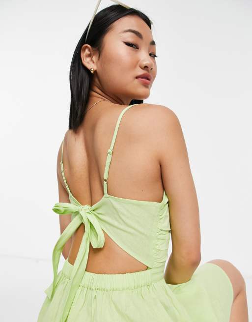 Miss Selfridge – Limegrön miniklänning med utskurna detaljer och smala axelband , 4 av 4