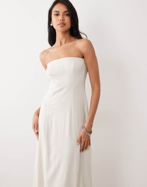 Miss Selfridge linen blend bandeau maxi dress in stone, 2 of 4