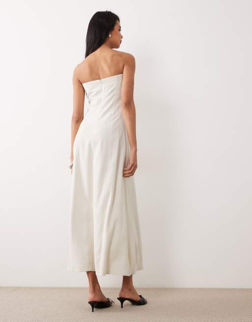 Miss Selfridge linen blend bandeau maxi dress in stone, 3 of 4