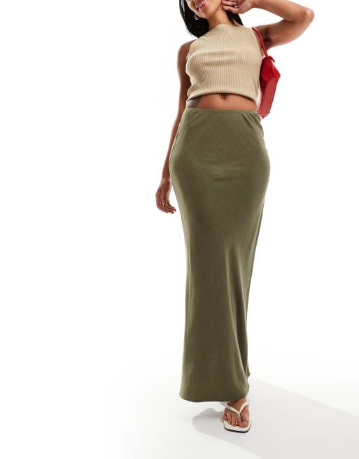 Miss Selfridge linen blend bias maxi skirt in khaki, 2 of 5