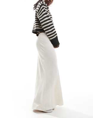 linen blend bias maxi skirt in neutral-White