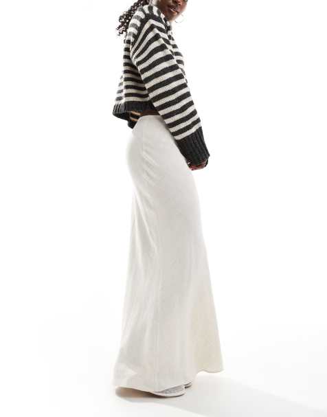 Miss Selfridge linen blend bias maxi skirt in neutral - view 1