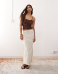 [Miss Selfridge] Miss Selfridge linen blend bias maxi skirt in stone-Neutral 16 Stone