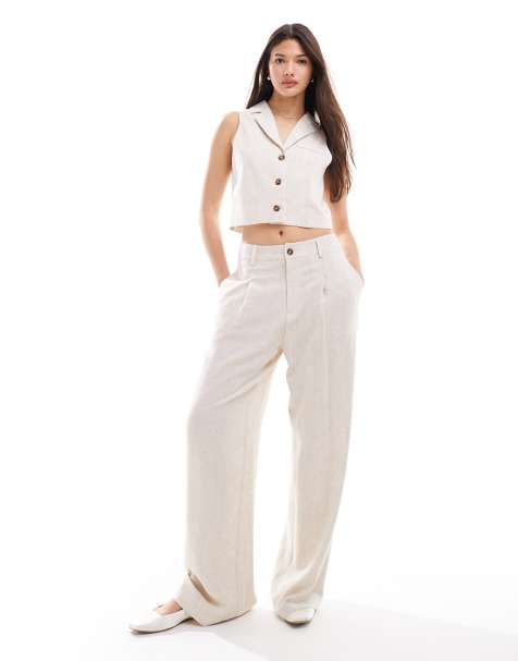Miss Selfridge linen blend button through waistcoat in natural slub - view 1