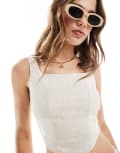 [Miss Selfridge] Miss Selfridge linen blend corset top in natural slub-Neutral 18 Natural Slub