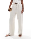 [Miss Selfridge] Miss Selfridge linen blend drawstring waist wide leg pants in stone-Neutral 10 Stone