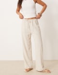 [Miss Selfridge] Miss Selfridge linen blend drawstring waist wide leg pants in stone-Neutral 16 Stone
