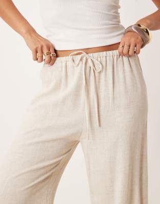 Miss Selfridge linen blend drawstring waist wide leg pants in stone