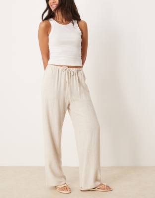 Miss Selfridge linen blend drawstring waist wide leg pants in stone