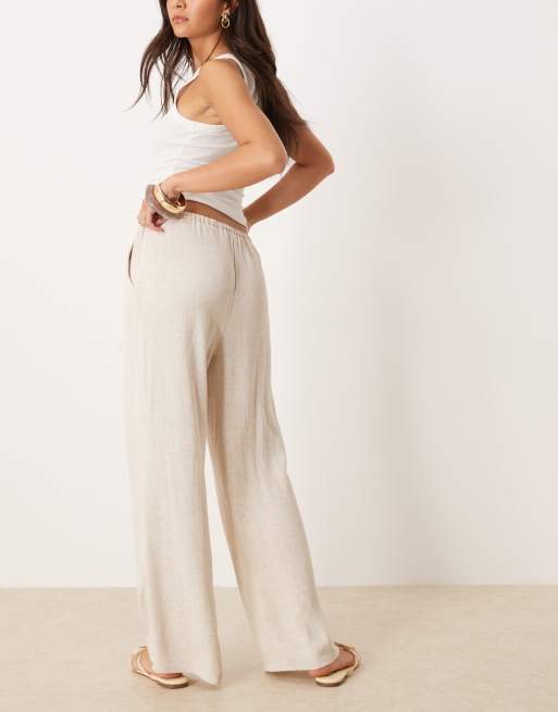 Miss Selfridge linen blend drawstring waist wide leg pants in stone