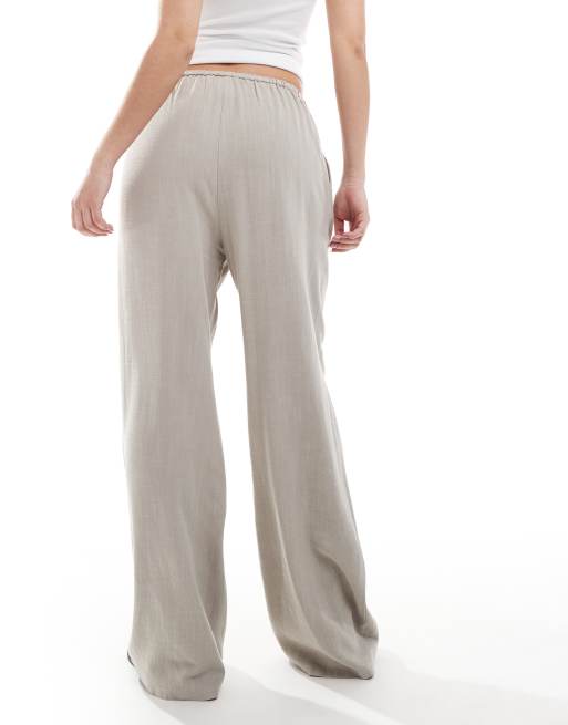 Miss Selfridge linen blend drawstring waist wide leg pants in taupe, 2 of 5