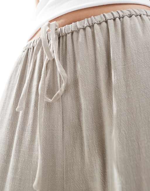 Miss Selfridge linen blend drawstring waist wide leg trousers in taupe