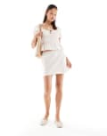 [Miss Selfridge] Miss Selfridge linen blend mini skirt in stone-Neutral 16 Stone