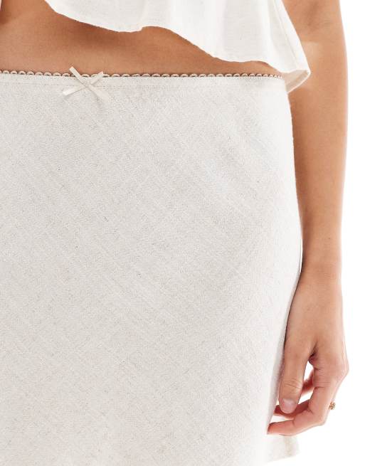 Miss Selfridge linen blend mini skirt in stone, 3 of 5