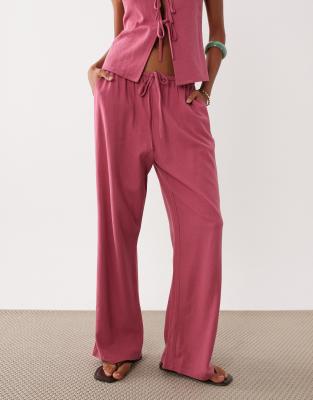 Miss Selfridge Linen Blend Pull On Pants In Pink