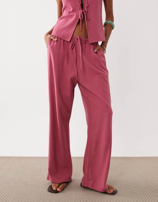 Miss Selfridge linen-blend pull-on pants in raspberry, 2 of 5