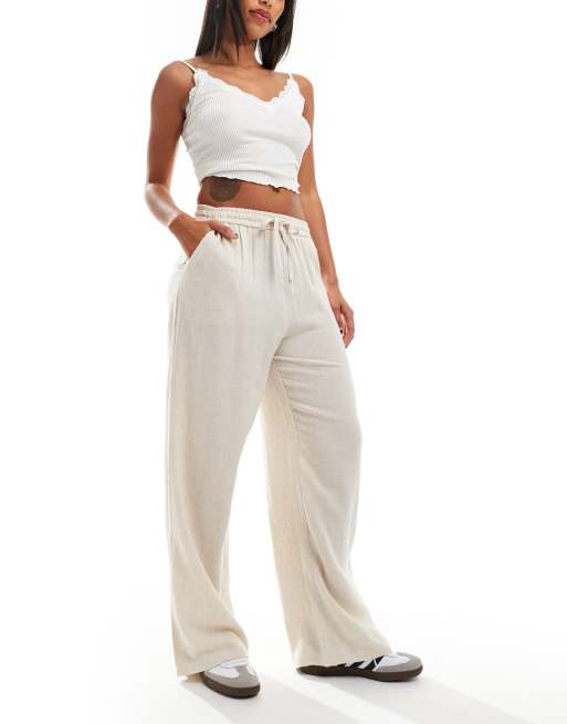 Miss Selfridge linen blend pull on wide leg trouser in natural slub, 2 of 5