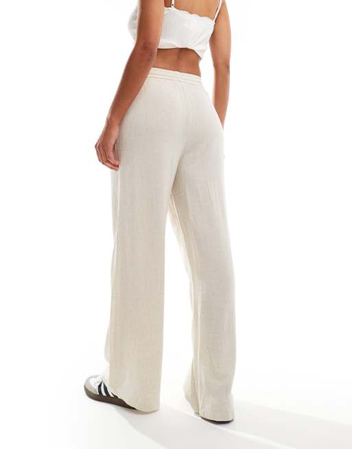 Miss Selfridge linen blend pull on wide leg trouser in natural slub, 5 of 5