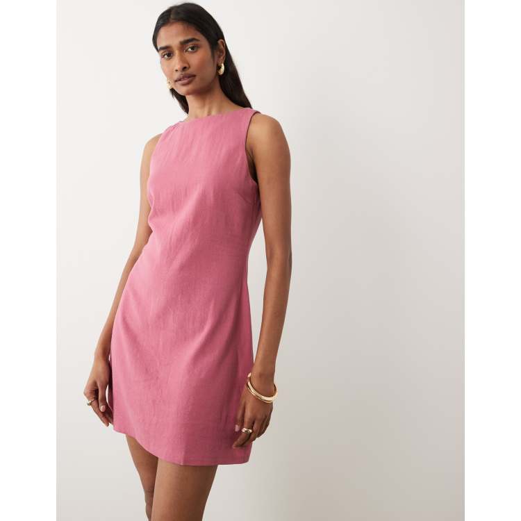 Miss Selfridge linen blend shift dress in raspberry | ASOS